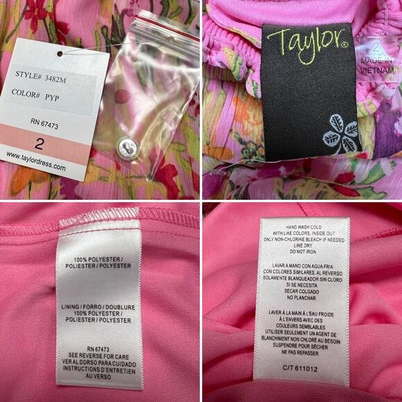 NWT Taylor Chiffon Floral Print Smocked Mock Neck Tiered Maxi Dress Size 2 NEW - Picture 2 of 13